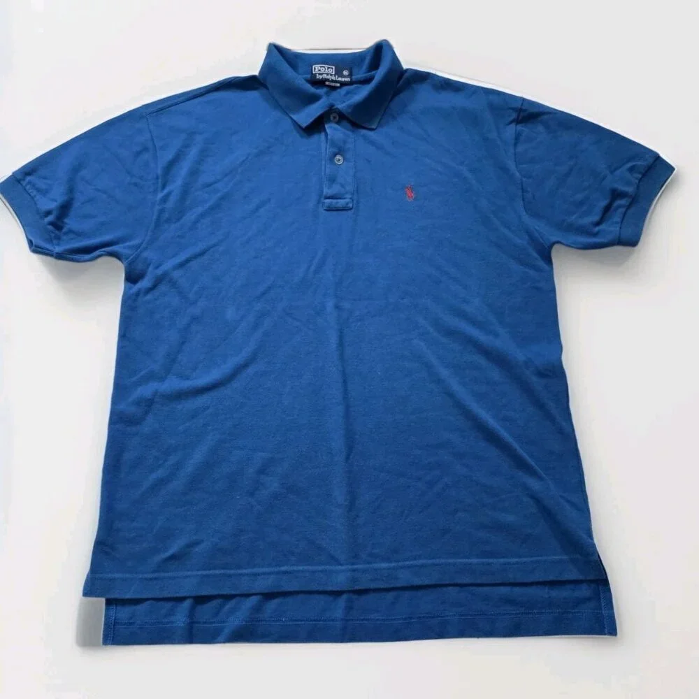Ralph Lauren Polo T Shirt Mens XL Blue SS Buttons Preppy Cotton Casual Pony Boho